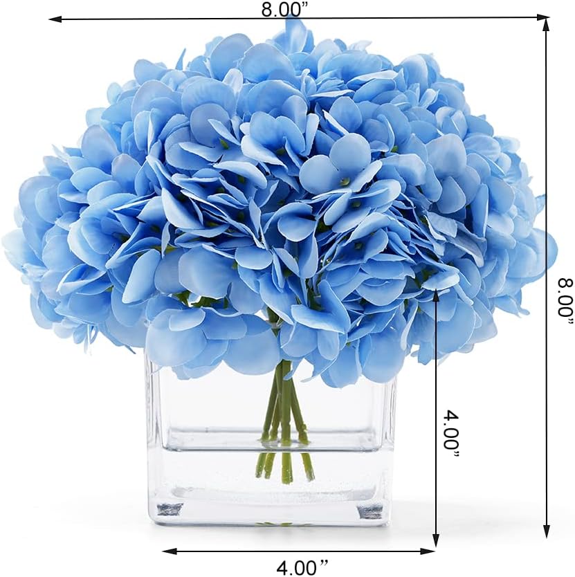 Blue Hydrangea Flowers in Vase, Silk Flowers in Vase with Faux Water for Home Decor Indoor, Wedding Table (Blue) - Image 3