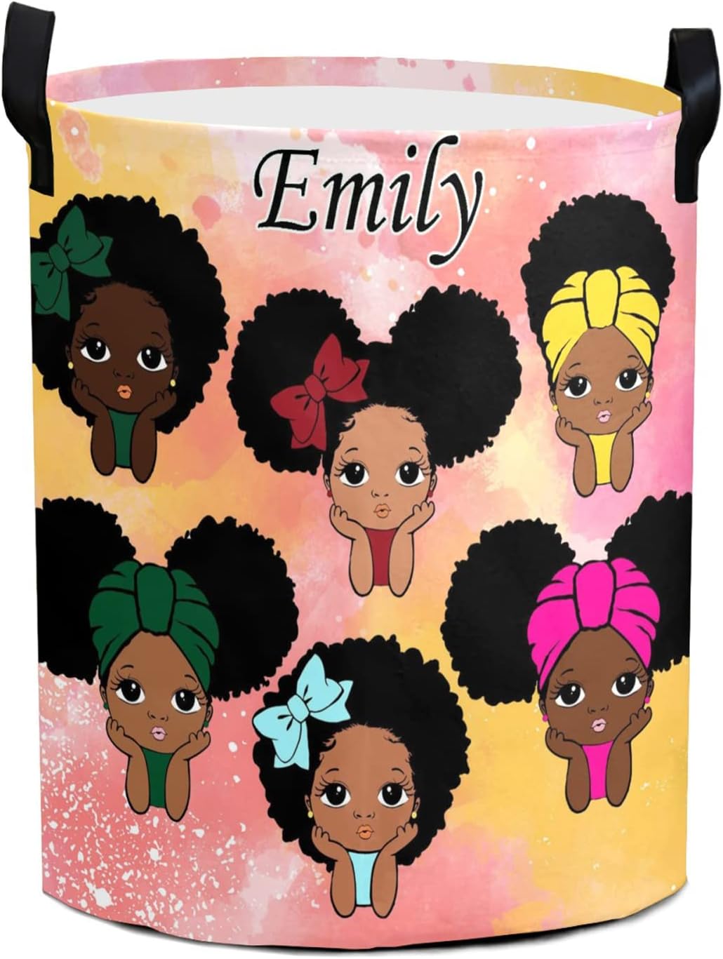 Personalized African Black Girl Laundry Basket, Custom Collapsible Laundry Hamper with Handles, Waterproof Folding Washing Bin for Clothes, for Bathroom Living Room Bedroom