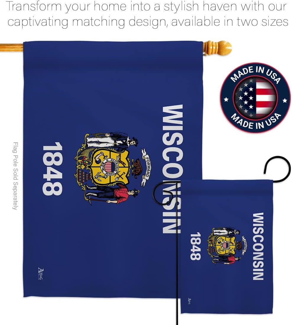 Wisconsin House Flag - Regional States USA American Territories Republic Country Particular Area - Decoration Banner Small Garden Yard Gift Double-Sided Made in 28 X 40