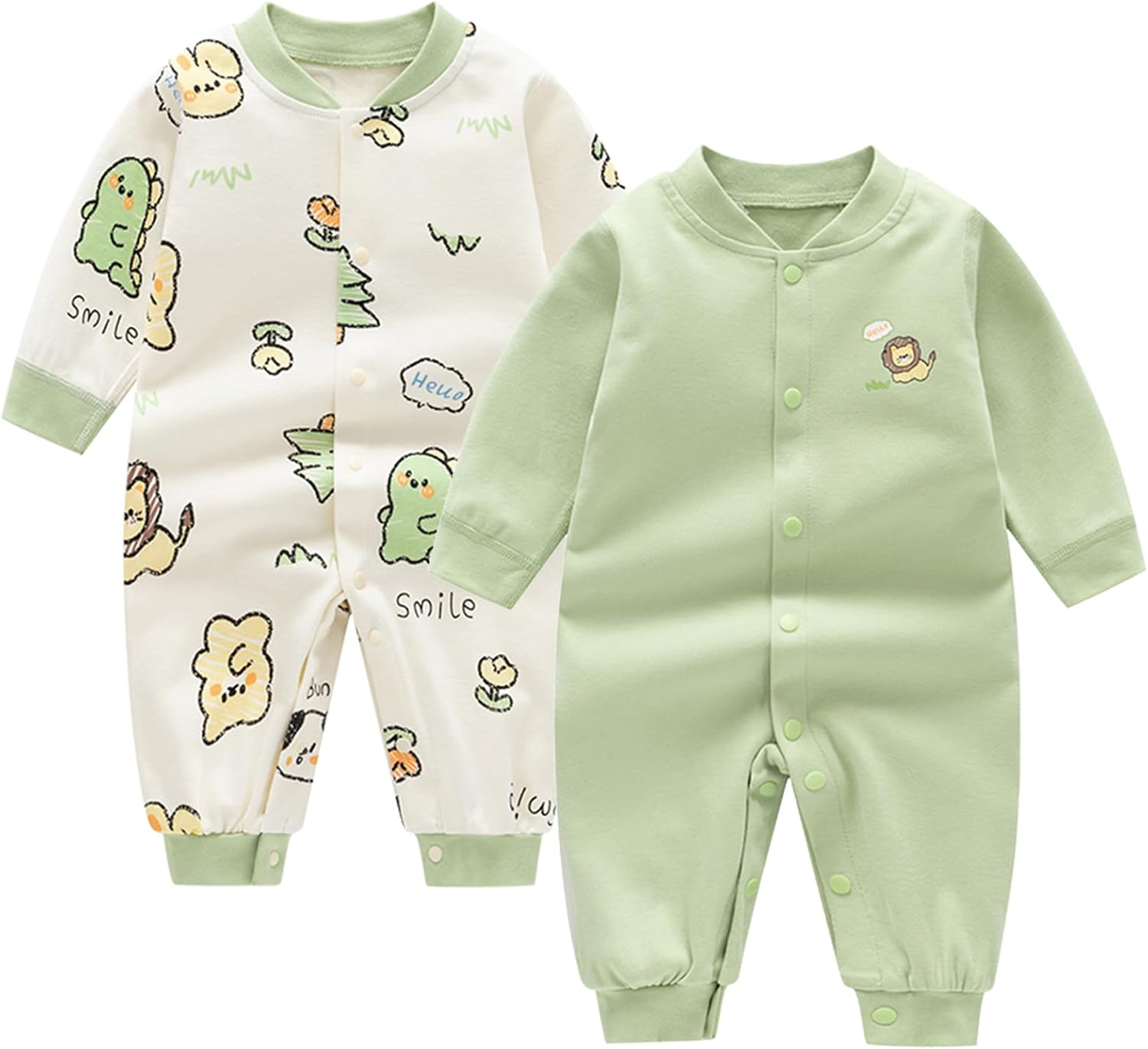 Newborn Baby Boys 2 Pack Cotton Romper Outfits Infant Long Sleeve One-Piece Toddler Button Jumpsuits