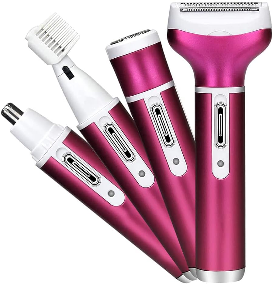 Women Bikini Trimmer, 4 in 1 Woman Electric Shaver, Rechargeable Epilator Lady Hair Painless Shaver for Bikini Area/Nose/Armpit/Eyebrow/Facial