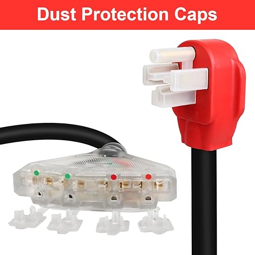 Miniatura 6 de Cable adaptador de distribución RV de 50 amperios a 20 amperios, 4 clavijas NEMA 14-50P macho a 4X 5-20R T-Blade hembra con tapas de protección