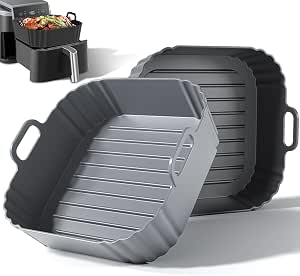 Square Silicone Air Fryer Liners, 2 Pack, 8.5 Inch, Reusable for 5–6.5QT Air Fryers (Ninja, COSORI Compatible)