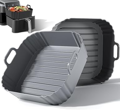 Square Silicone Air Fryer Liners 2 Pack, 8.5 Inch Reusable Air Fryer Liners for 56.5QT, Compatible with Ninja AF141/AF181, COSORI, Non-Stick Silicone Basket Accessories