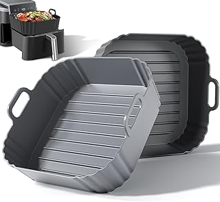 Square Silicone Air Fryer Liners 2 Pack, 8.5 Inch Reusable Air Fryer Liners for 5–6.5QT, Compatible with Ninja AF141/AF181, COSORI, Non-Stick Silicone Basket Accessories