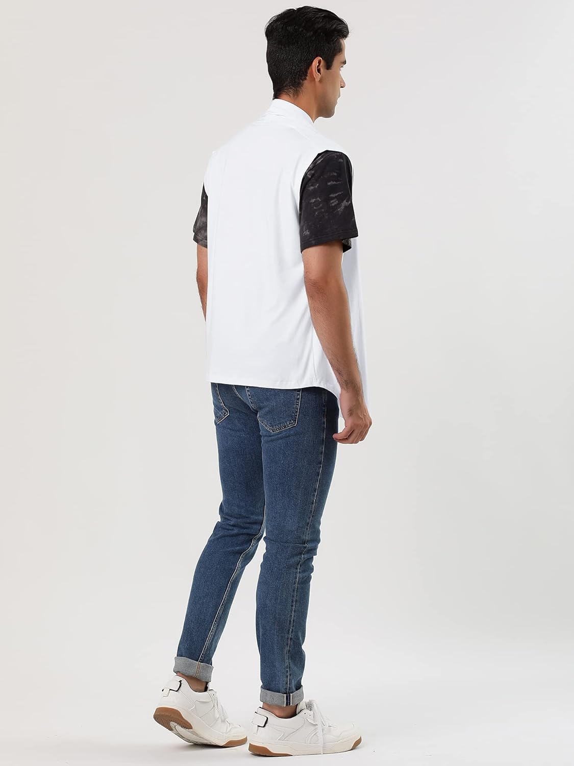 uxcell Men's Ruffle Shawl Collar Lightweight Vest Drape Cape Sleeveless Cardigan - Image 5