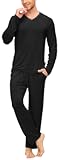 Men's Pajama Sets Sleepwear Nightwear Lightweight Quick Dry Soft 2 Piece Long Sleeve Mens Loungewear Sets with Pocket