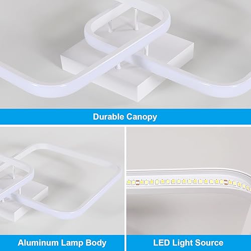 Miniatura 9 de Goeco Lámpara de techo LED moderna, 3 colores de luz intercambiables (3000 K4500 K6000 K), lámpara de techo cuadrada empotrada, luz de techo