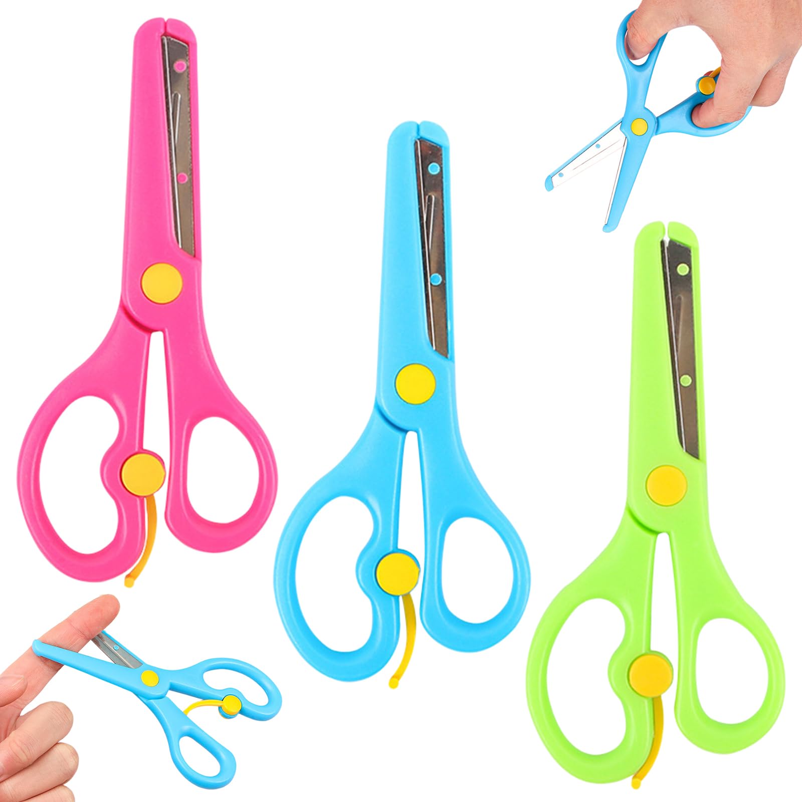 3 pcs Tijeras de Manualidades, tijeras, Tijeras para Preescolar, Tijeras para Principiantes,Tijeras para Manualidades, tijeras de seguridad, tijeras escolares, Tijeras para cortar papel
