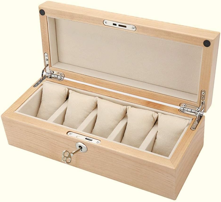 Watch box-Watch Case for Men 5 Slot with Top Solid Wood Watch Storage Organizer Display Box, Best Present for Birthday, Wedding,New Year (Color : E), -7707