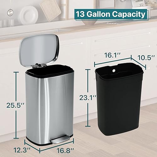 Miniatura 7 de Basurero de cocina de acero inoxidable de 16 galones, 60 litros, 13 galones, 50 litros, 10 galones40 L, con tapa y barril extraíble, cubo de basura