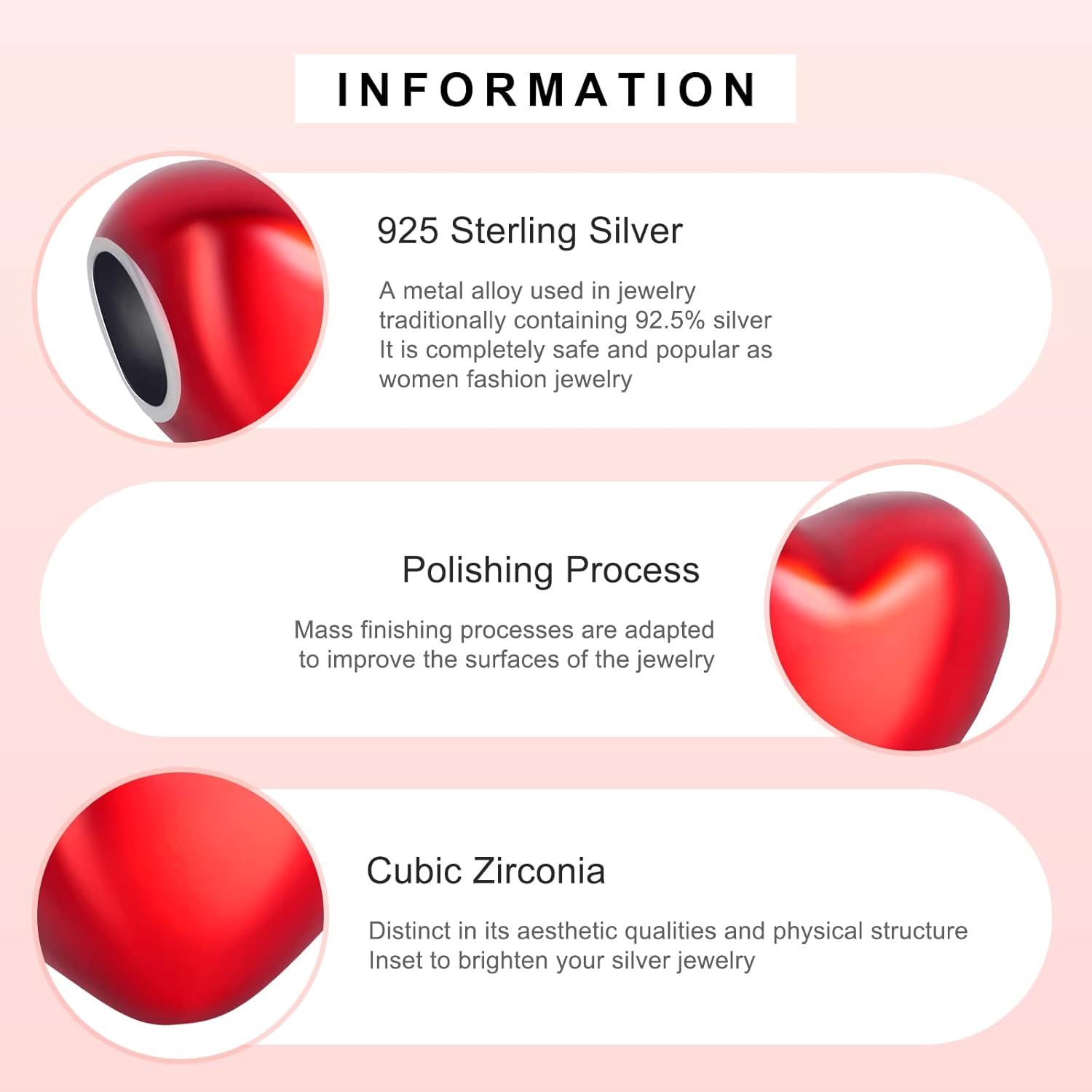 Red Ribbon Color Heart Charms 925 Sterling Silver Bead for Bracelets - Image 7