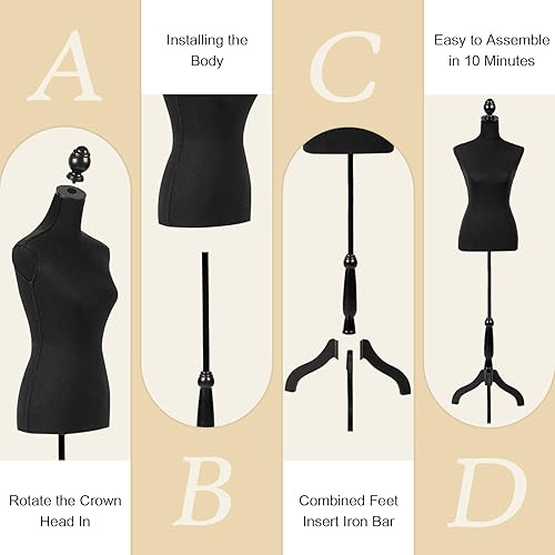 Miniatura 5 de RROCOSIA Torso de maniquí de maniquí, forma de vestido ajustable de altura de 60 a 67 pulgadas, 4.1 libras ligero y fácil de mover cuerpo de