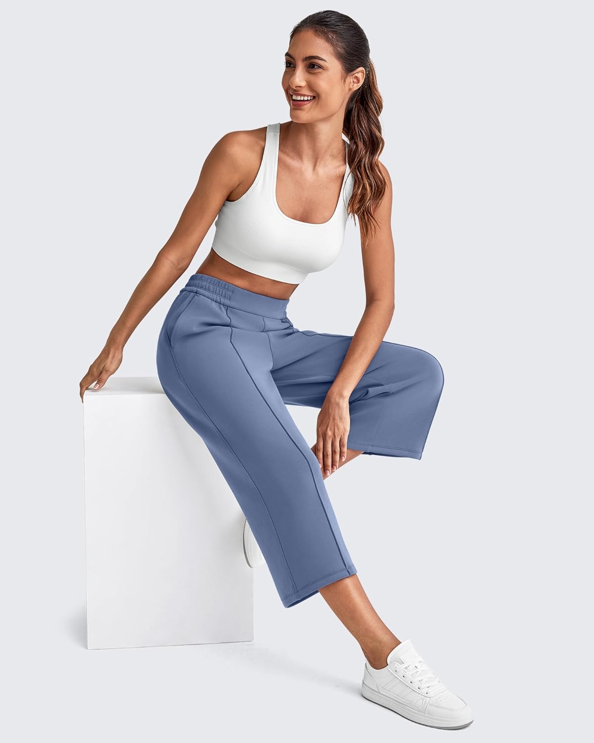 G4Free Smoofit Capri Pants for Women Wide Leg Yoga Pants High Waist Summer Travel Casual Pants with Pockets