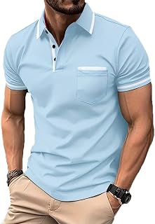 Men's Polo Shirts 2025 Short Sleeve Casual Polo T Shirt Color Block Slim Fit Golf Shirts with Pocket