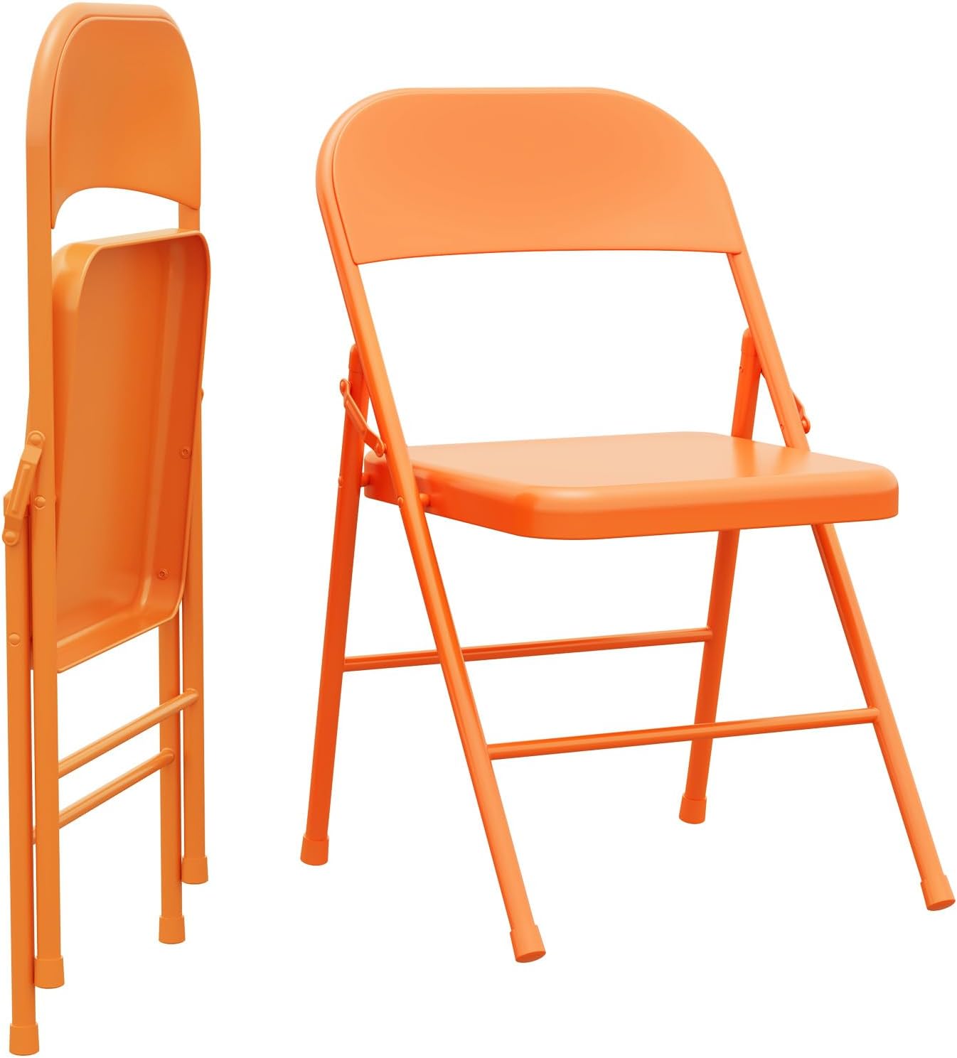 2 Pack Heavy Duty Steel Folding Chairs, 350 lb Capacity Metal Chairs with Non-Slip Feet & Water-Resistant Seat, Portable Stackable Indoor Outdoor Chairs for Party, Wedding, Events, Camping（Orange）
