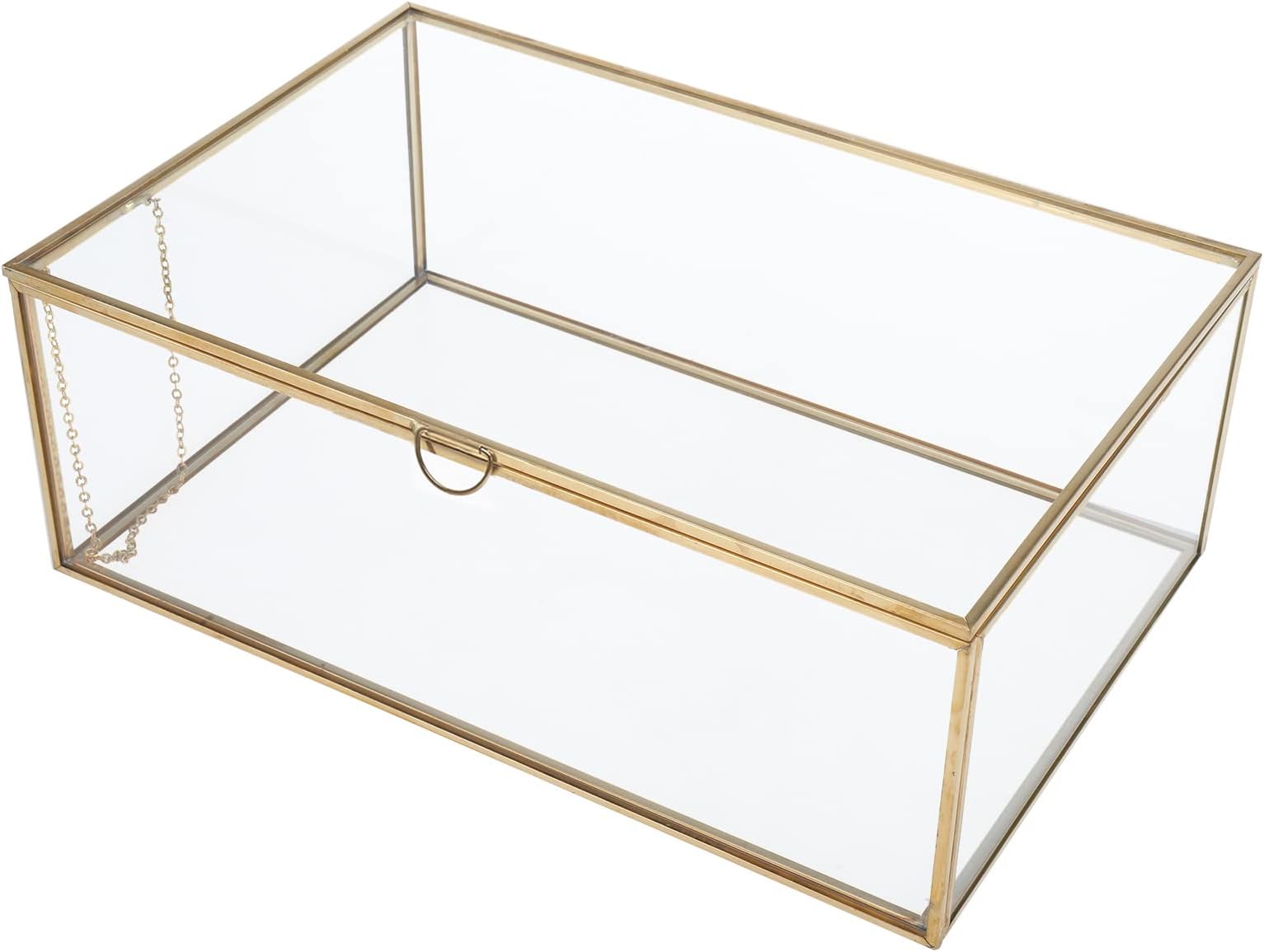 HighFree Vintage Glass Box with Lid - Clear Jewelry Glass Display Box Keepsake Box - Home Decor Decorative Box for Trinket Rings Bracelet (Gold, Large)