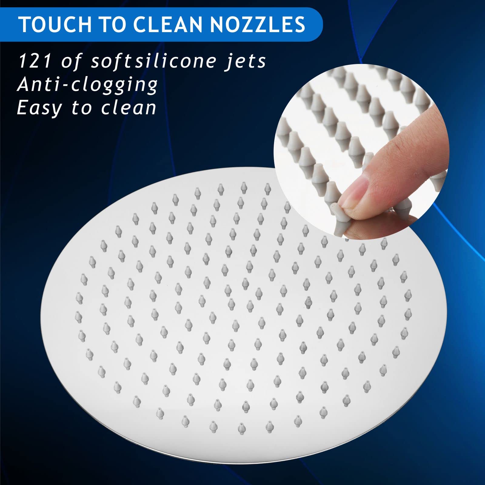 Soffione Per Doccia da 25cm Voolan, Testa Doccia Tonda ad Alta Pressione in Inox 304, Ti Offre Un'Esperienza di Doccia Confortevole Anche a Basse Pressioni d'Acqua e Consente (Cromo)
