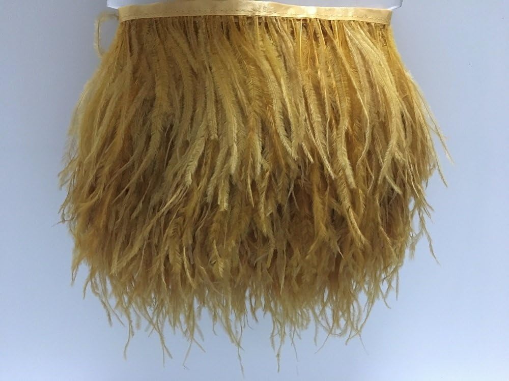 ADAMAI Natural Ostrich Feathers Trims Fringe DIY Dress Sewing Crafts Costumes Decoration (10 Yards, Gold)
