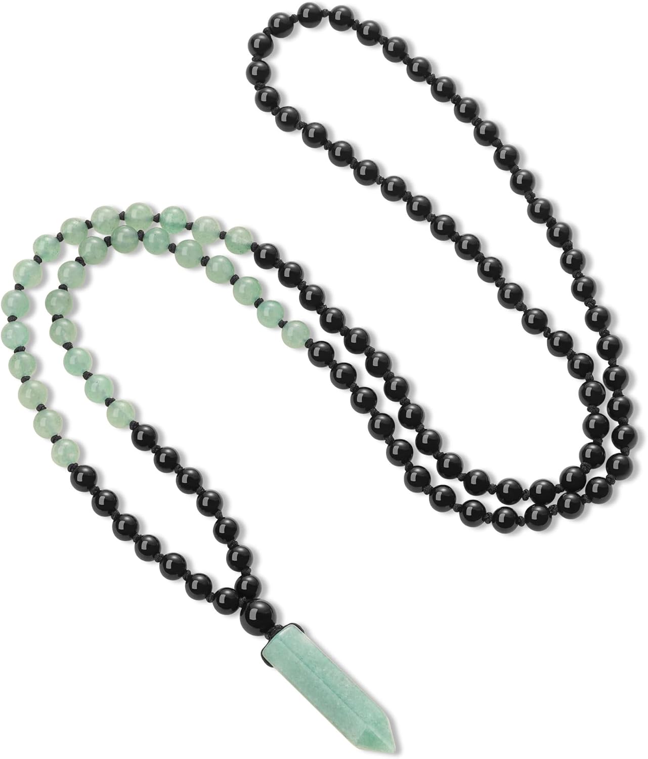 COAI Handmade 108 Beads Mala Necklace for Women, Green Aventurine/Amethyst Onyx 7 Chakra Necklace for Women