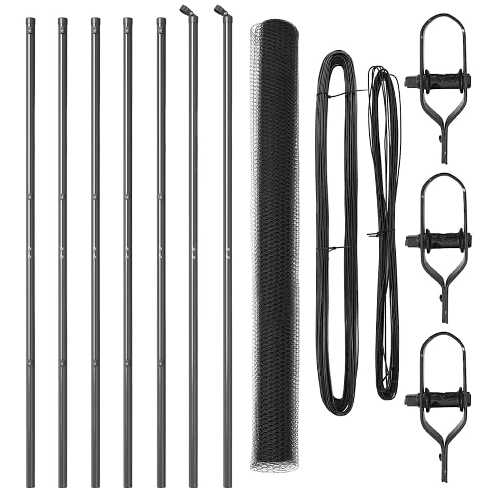 Fence Post Grey 10 x 1.6 m Steel PVC Security Outdoor Garden Fencing Kit Corrosion Resistant Weatherproof Barrier with 13 mm Mesh, 14 Posts