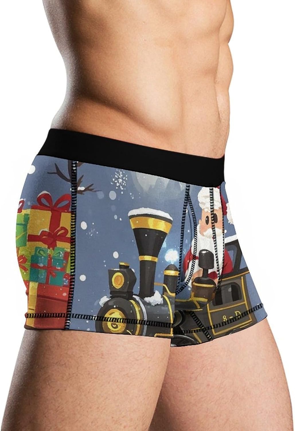 Santa's Train Mens Boxer Briefs Short Breathable Underwear Trunks Soft Moisture-Wicking Boxer Shorts Novelty Underpants XL White