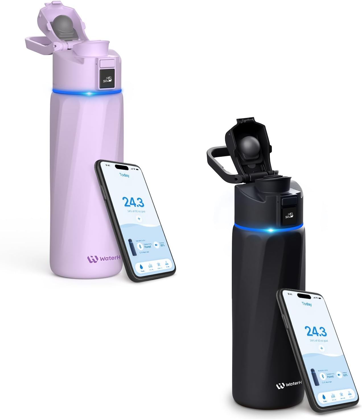 Boost 24 Oz Smart Water Bottle Purple + Boost 24 Oz Bottle Black Bundle