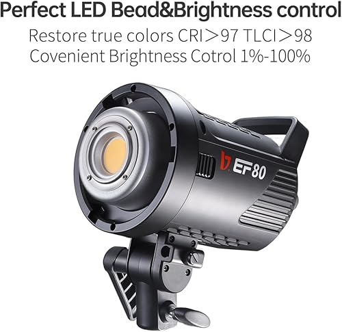 Miniatura 3 de EF-80 80W COB llevó la luz de vídeo con el control de la aplicación, 5500K luz diurna Bowens MountCRI97+TLCI98+9 efectos de iluminacióniluminación