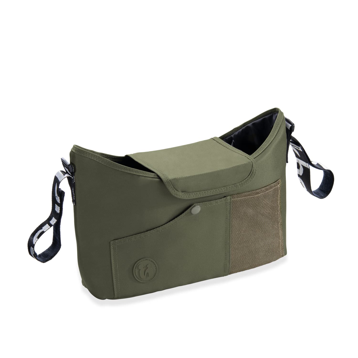 hauck Borsa Passeggino e Carrozzina, Verde Oliva - 35 x 10 x 22 cm - Borsone Portaoggetti con Portabibite di Facile Presa e Tasca in Rete - Chiusura a Strappo per Fissaggio al Manubrio