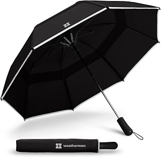 Weatherman Trek Premium Windproof Travel Umbrella - 55 MPH Wind Resistant, Compact Auto Open Folding Umbrella for Rain & Wind (Black)
