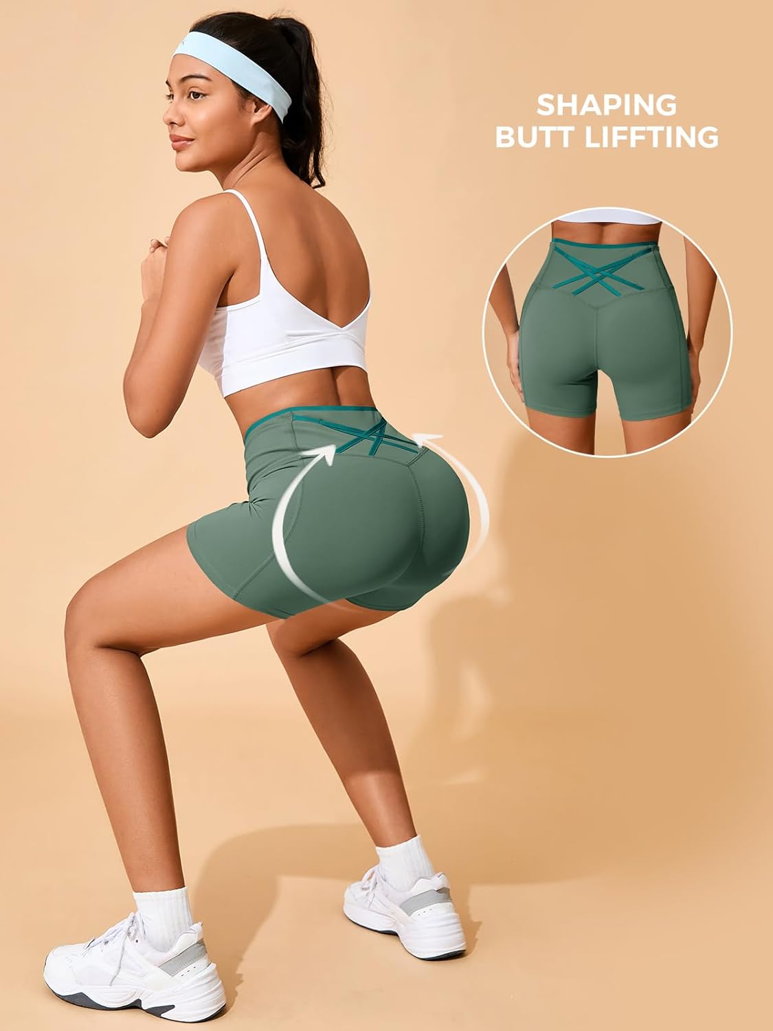 Aoysky Womens Workout Biker Shorts 5" Color Block High Waisted Yoga Athletic Shorts - Image 7