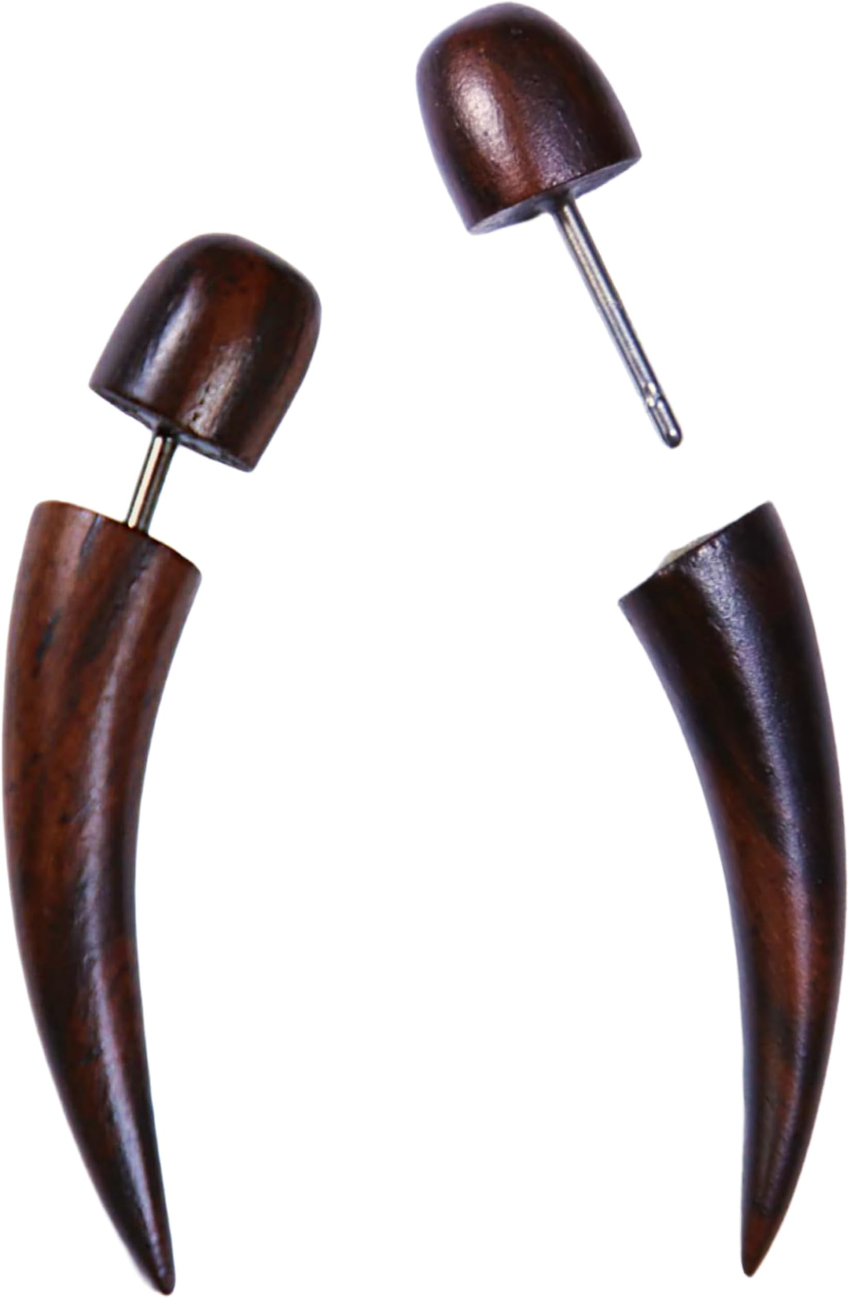 Earth Accessories Spike Fake Taper Gauges for Women or Men - Faux Gauge Earrings with Organic Wood and Surgical Steel - Fake Plugs Sold as a Pair in Black or Brown