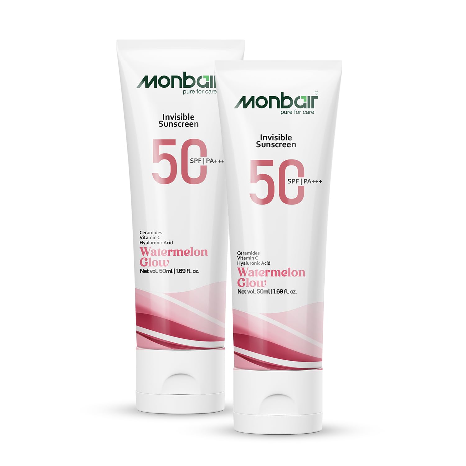 MONBAIR - Watermelon Glow Sunscreen SPF 50 PA+++ | Broad Spectrum UVA/UVB Protection, 50ml | Glow Sunscreen For Women | (Pack Of 2)