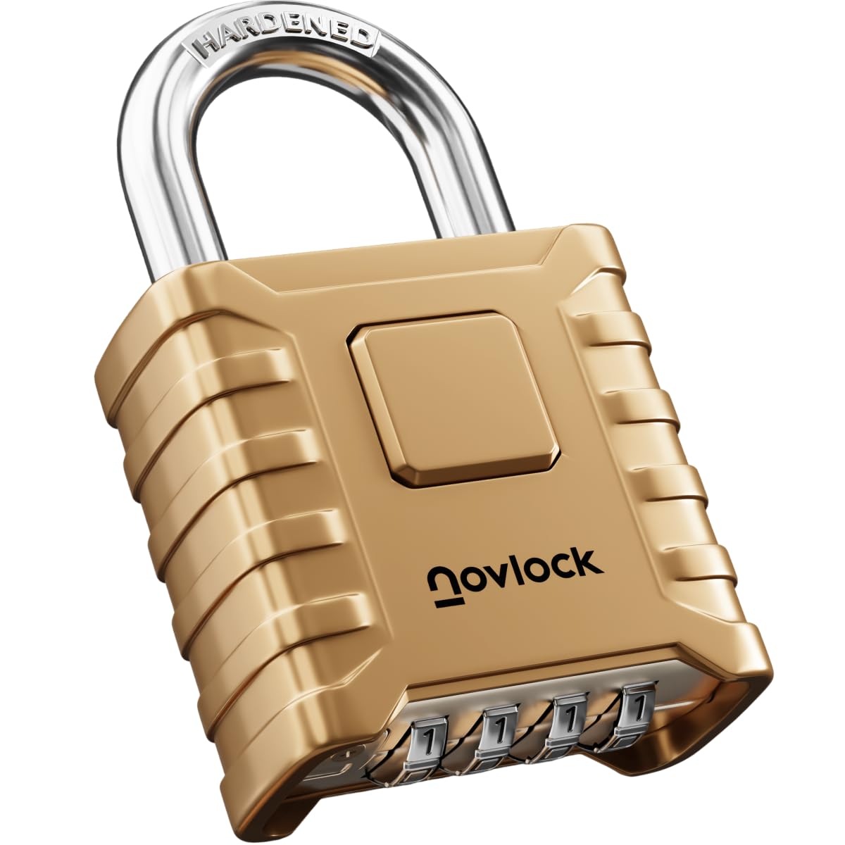 NOVLOCK Heavy Duty Combination Padlock Outdoor โ Weatherproof, Cut-Resistant, 0.31" (8mm) Shackle โ for Gates, Fences, Sheds, Storage Units, Lockers, Cabinets โ 1-Pack, Gold