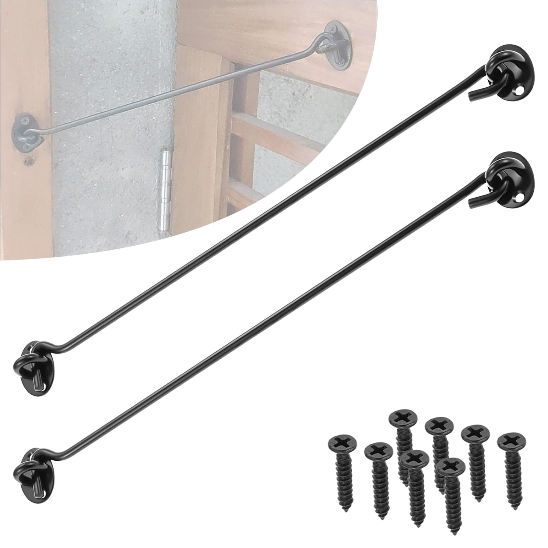 LEPEVNEY 16-Inch Stainless Steel Black Cabin Hook Latch & Eye Hook Garden Gate Latch Door Hold Open 2Pack