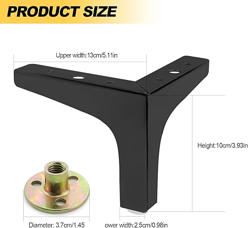 Miniatura 2 de Patas modernas de metal para muebles de 4 pulgadas, juego de 4 patas de repuesto para armario, sofá, cama, silla, mesa, otomana, piezas de repuesto