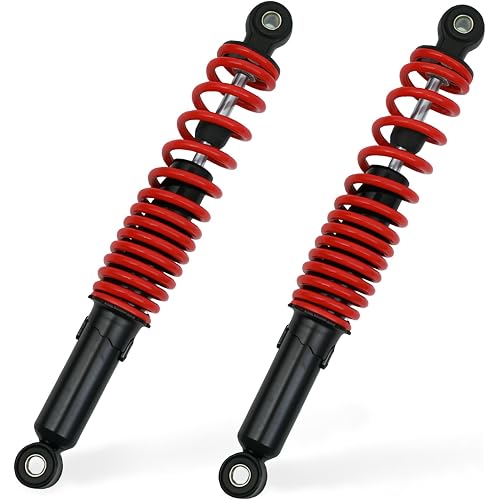 Minho Dual Rear Shock Absorbers with Adjustable Spring Preload in Heavy Iron Material Compatible with Chinese GY6 4-Stroke Engine Taotao ATV Go Kart,Red Color,330MM Length