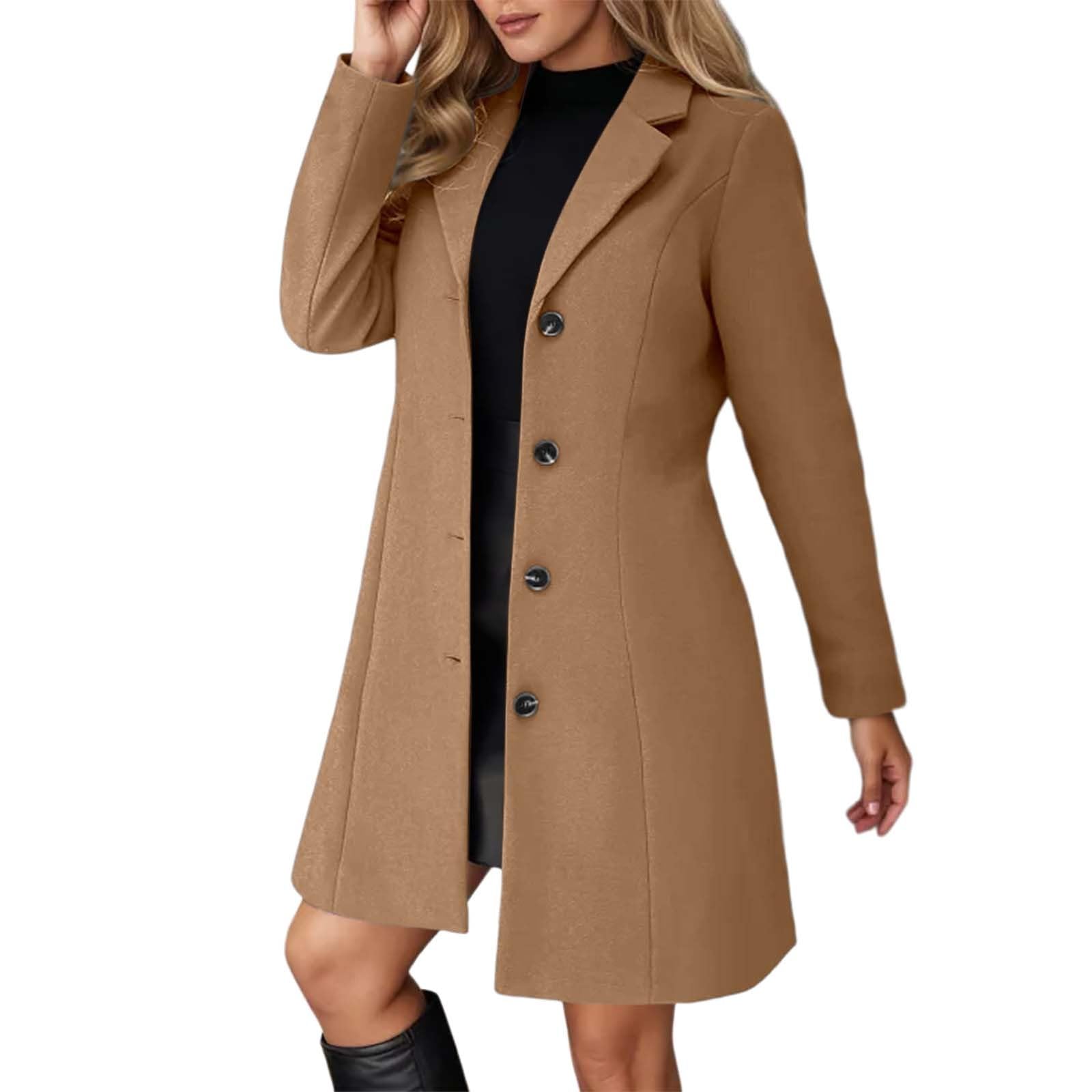 Giacca Casual Trench Lungo in Taglia Comoda con Revers a Lancia, Vestibilità Slim, Soprabito Invernale Misto per Donne alla Moda Trekking