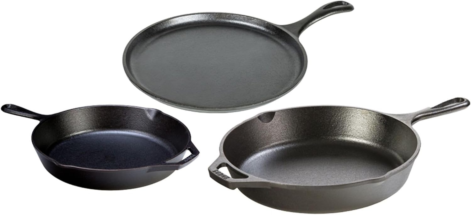 Lodge Pre-Seasoned Cast Iron Set - 3-Piece Skillet & Griddle Cookware