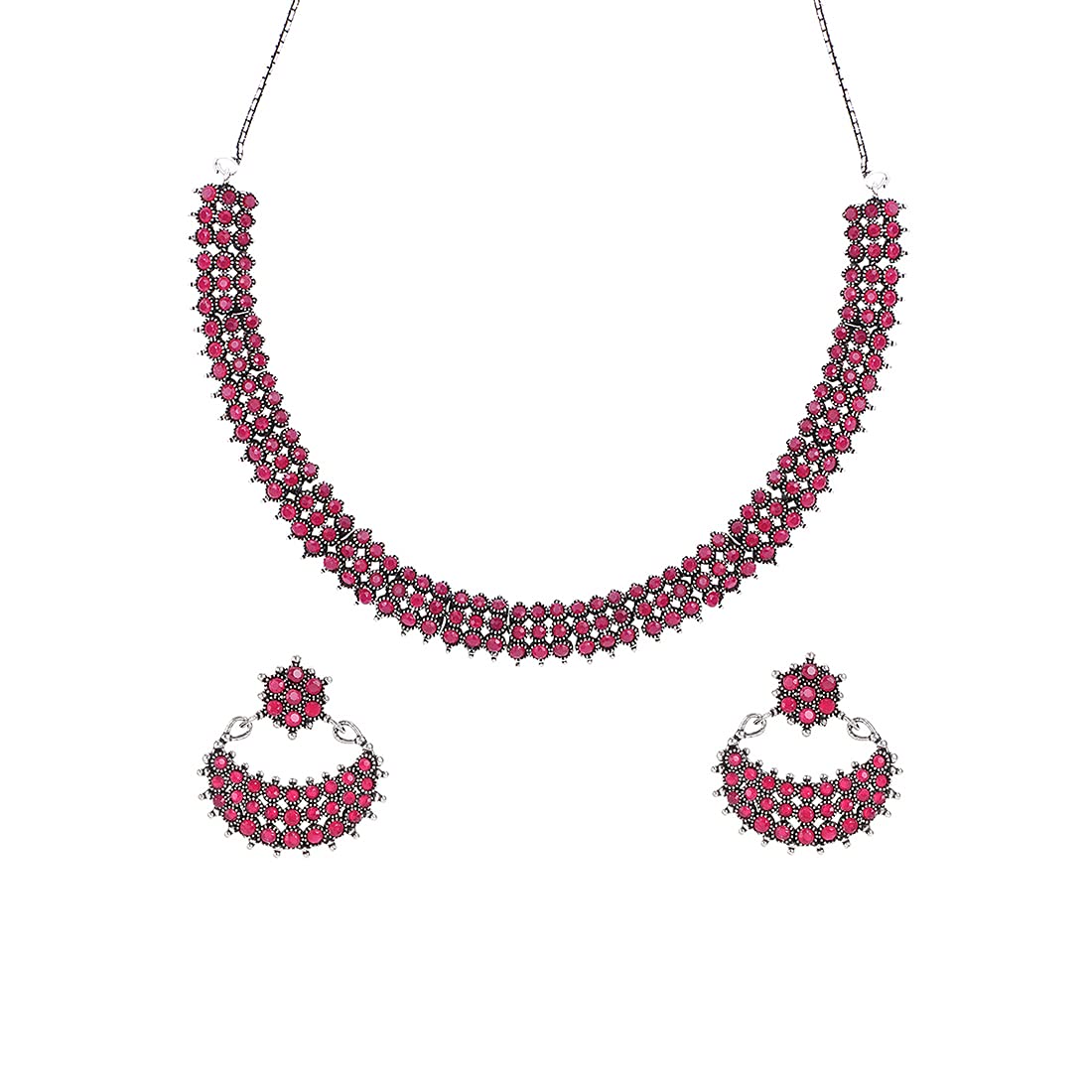 Yellow Chimes Jewellery Set for Women and Girls Traditional Silver Oxidised Jewellery Set Pink Choker Set | Studded Stones Choker Necklace Set for Women | Birthday Gift For Girls and Women Anniversary Gift for Wife (B094719R8N) Amazon Price History, Amazon Price Tracker