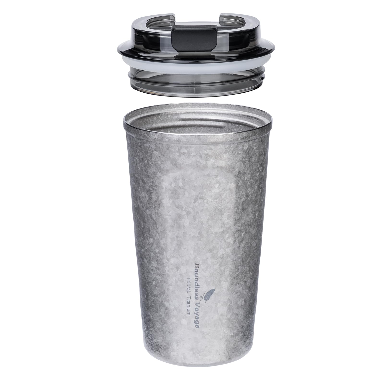 iBasingo Titan Kaffeetasse 500ml Isolierbecher Ultralichter Doppelwandiger Vakuum Reisebecher mit Schiebe Deckel, Spülmaschinenfest, für Camping, Büro, Auto, Outdoor Ti3235A