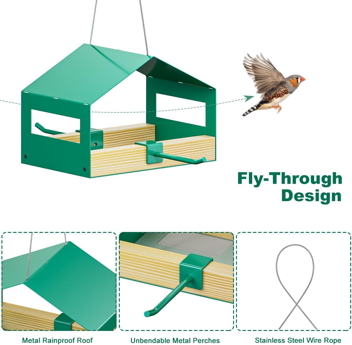 FANHAO Metal Bird Feeder for Outdoor Hanging, Wild Bird Feeder House with Rust-Resistant Mesh, Hanging Platform Bird House Feeder for Attracting Birds, Weatherproof, Easy to Clean & Refill - Image 5