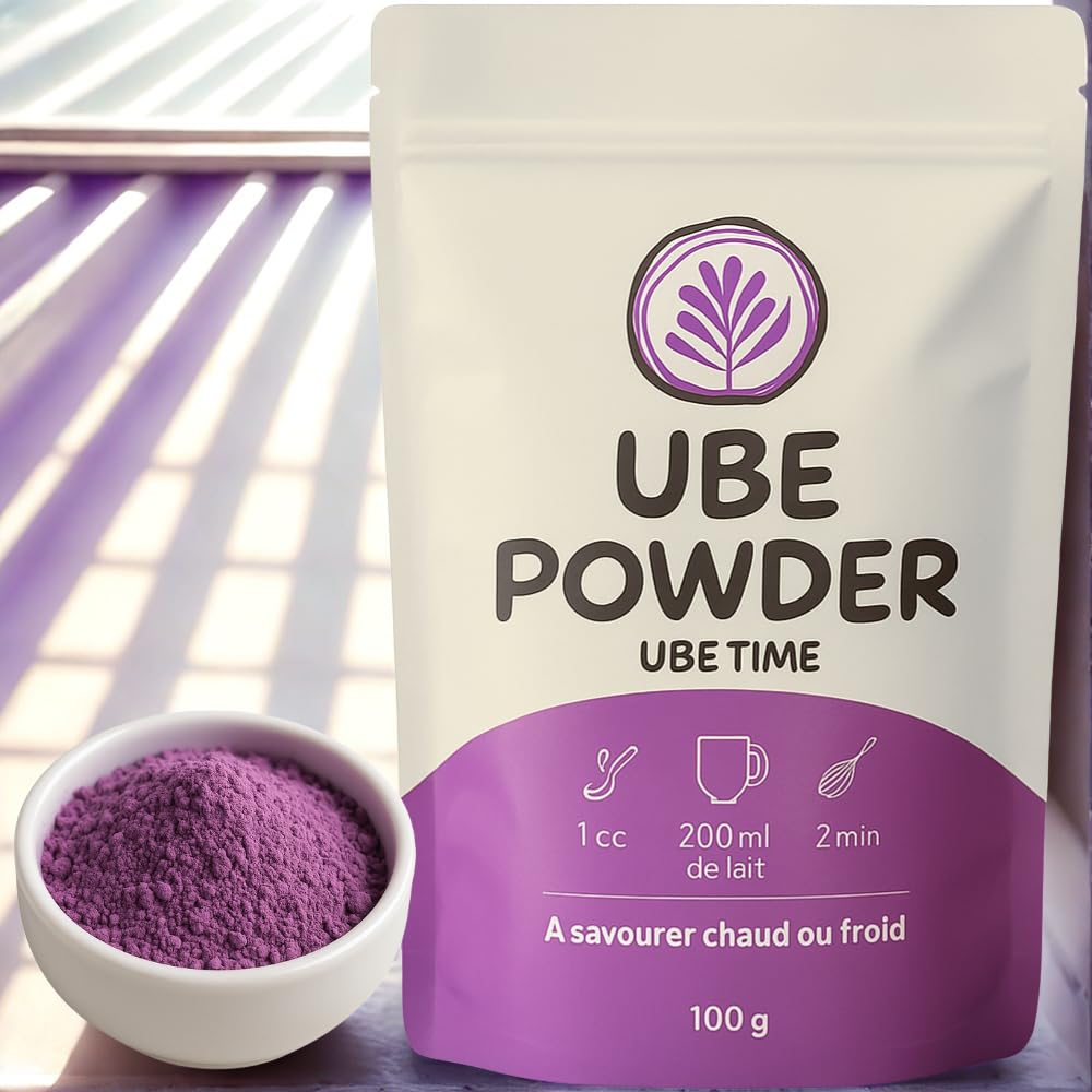 Premium Ube-Pulver ● 100 g Pulver 100 % rein Ube ● Philippinische Herkunft ● Ohne Zusatzstoffe oder Farbstoffe ● Vegan, Glutenfrei & ohne Zuckerzusatz ● Ube Latte, Bowls und Gebäck