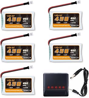 VICMILE 3.7V Lipo Battery 450mAh 25C RC Drone Batteries with 5-in-1 Charger Molex Plug Compatible with Most SYMA and Holystone RC Drone, Quadcopter, Aircraft Model and Mini RC Drone 5PCS