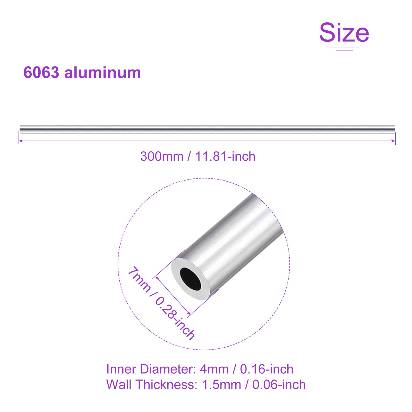 DMiotech Lot De 2 (7mm Od X 5mm Id) Tube Rond En Aluminium 6063 De