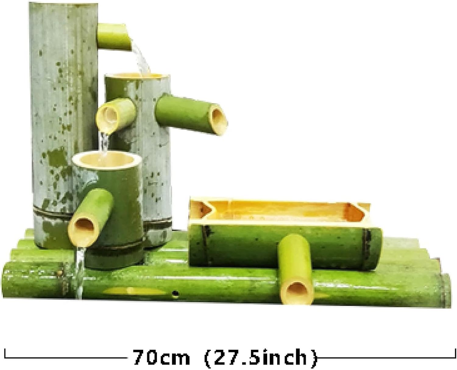 Bamboo Fountain Kit, Solar Water Feature with Pump, Zen Garden Flowing Fountain, Natural Bamboo Landscape Decoration, Fish Tank Filter Ornament, for Patio, Pond,Yellow-27.6in,Yellow-27.6in