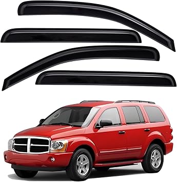 Lightronic Extra Durable Outside Mount Auto Vent Window Visor, Fits 2004-2009 Dodge Durango & 2007-2009 Chrysler Aspen, UV Protection Rain Guard, Original Wind Deflector, No-Drill, Dark Smoke, 4-Pcs
