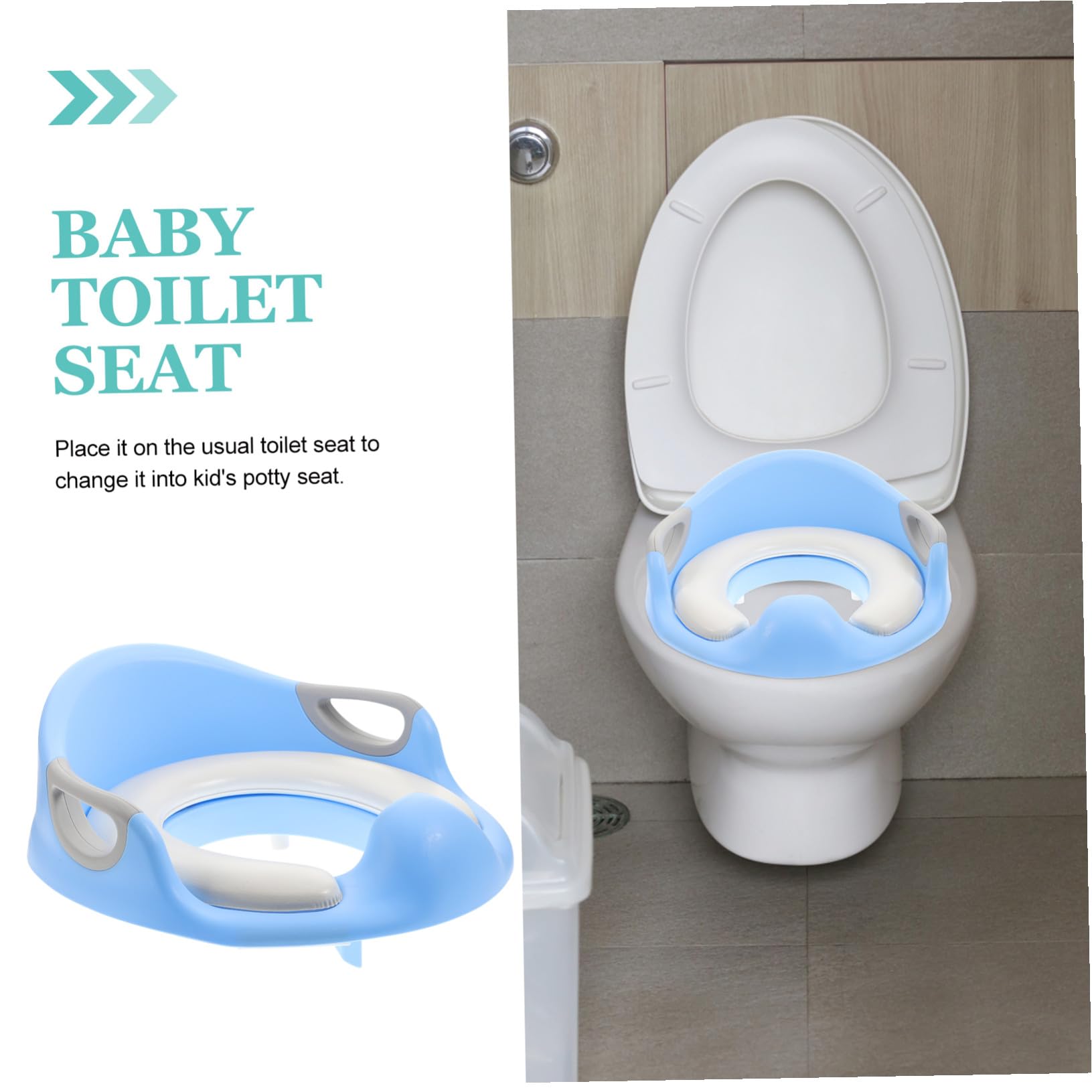 Asiento de Inodoro Infantil Azul Pu para Entrenamiento Asas | Antideslizante, Almohadillas de Apoyo, Tamaño Grande, Fácil de Agarrar, para Niños y Bebés