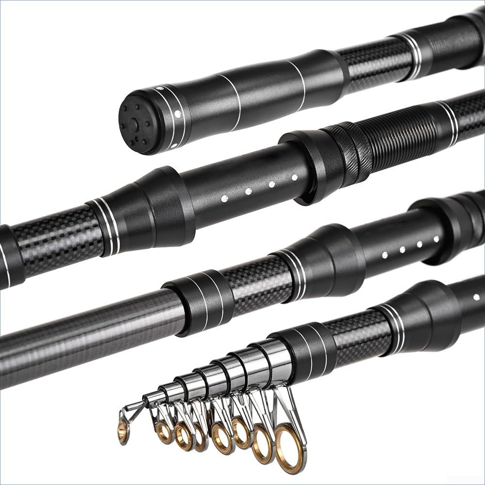 Canne à pêche télescopique en carbone de 240 cm - Portable - En alliage d'aluminium - Pour voyage, camping, bateau, dos - Design rétractable - Noir