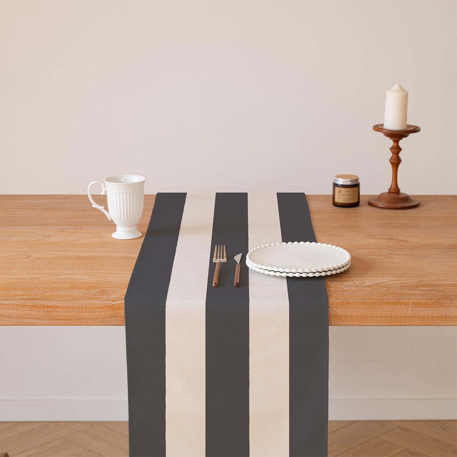 Chemin De Table ViaElayu - Rayé Blanc Et Gris - Lavable - 40x140 Cm - Décoration Moderne Pour Cuisine Ou Salon